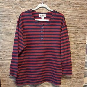 Bechamel Henley Dark Red and Navy Striped Top Size XL